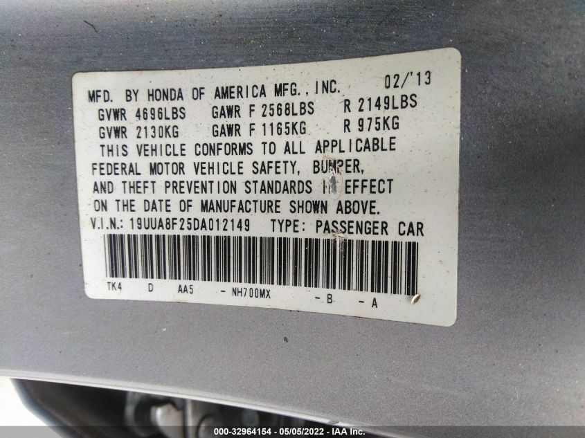 2013 ACURA TL 19UUA8F25DA012149