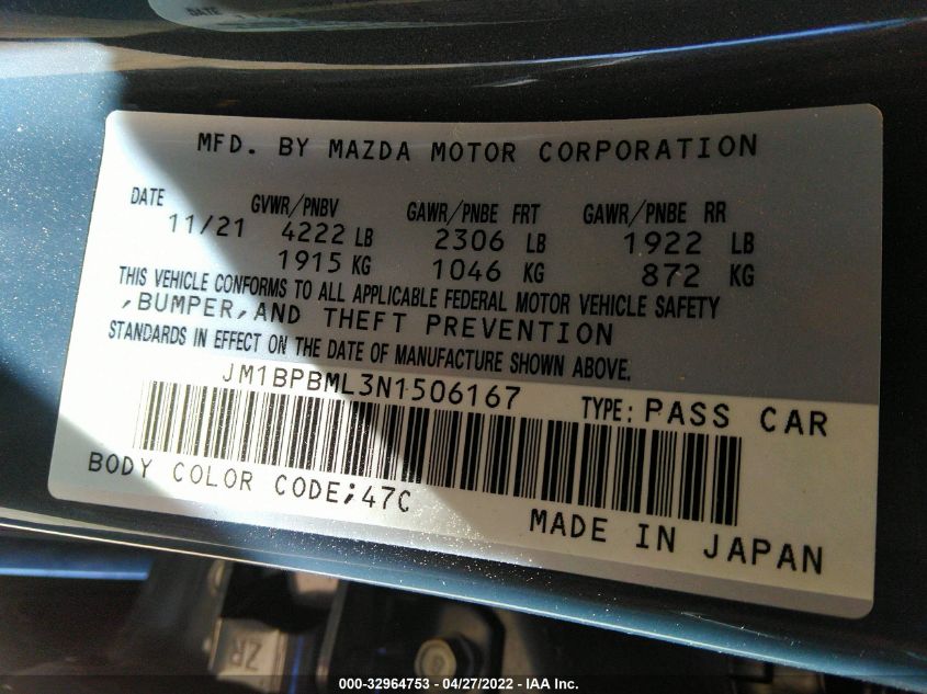 2022 MAZDA MAZDA3 HATCHBACK PREMIUM JM1BPBML3N1506167