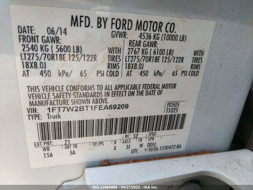 2015 FORD SUPER DUTY F-250 SRW LARIAT/PLATINUM 1FT7W2BT1FEA69209