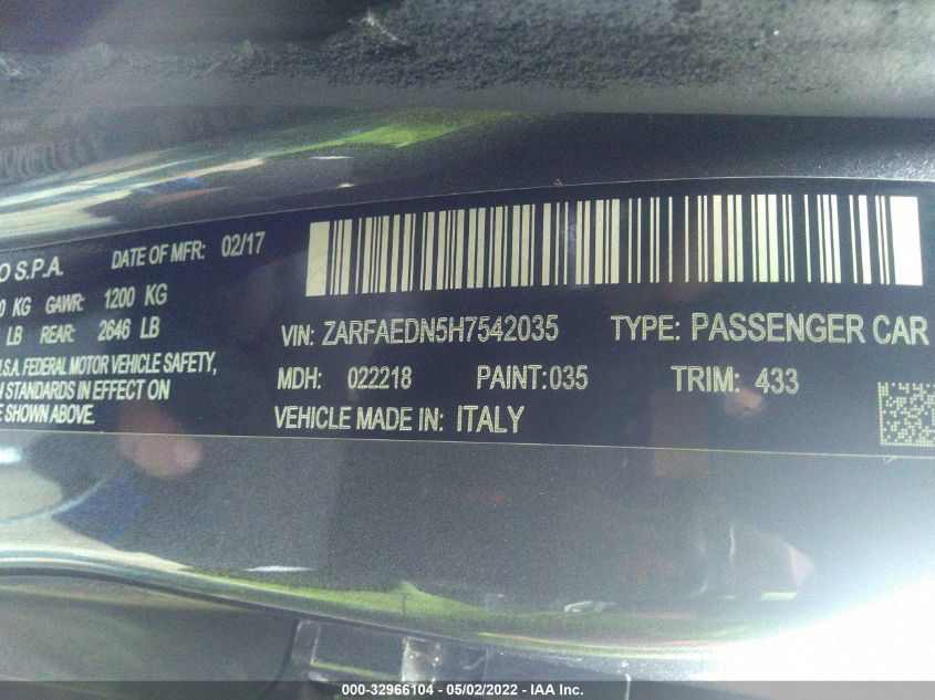 2017 ALFA ROMEO GIULIA ZARFAEDN5H7542035
