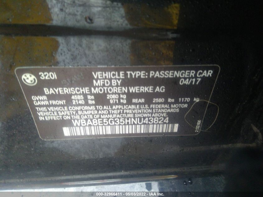 2017 BMW 3 SERIES 320I XDRIVE WBA8E5G35HNU43824