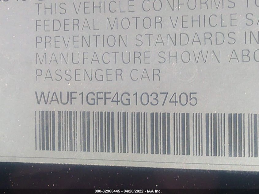 2016 AUDI S3 PRESTIGE WAUF1GFF4G1037405