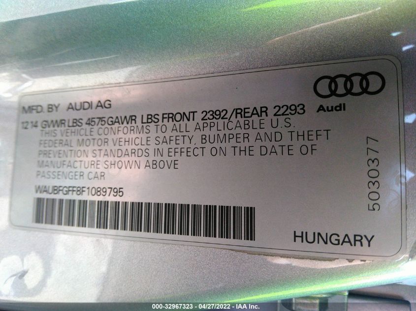 2015 AUDI S3/A3 2.0T PREMIUM WAUBFGFF8F1089795