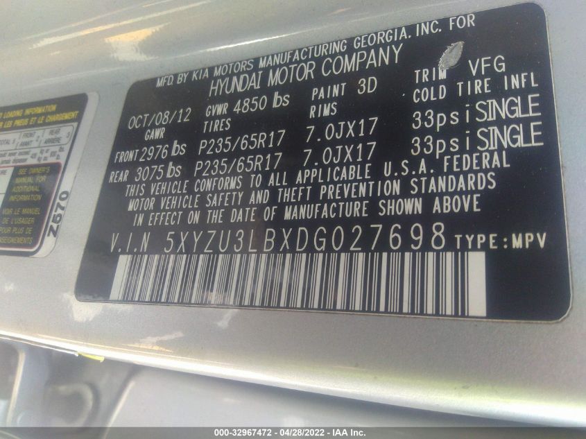 2013 HYUNDAI SANTA FE SPORT 5XYZU3LBXDG027698