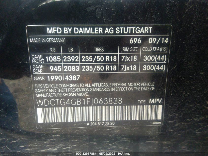 2015 MERCEDES-BENZ GLA-CLASS GLA 250 WDCTG4GB1FJ063838