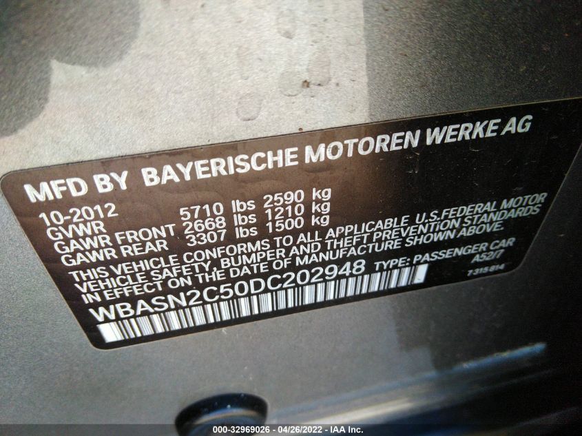 2013 BMW 5 SERIES GRAN TURISMO 535I WBASN2C50DC202948
