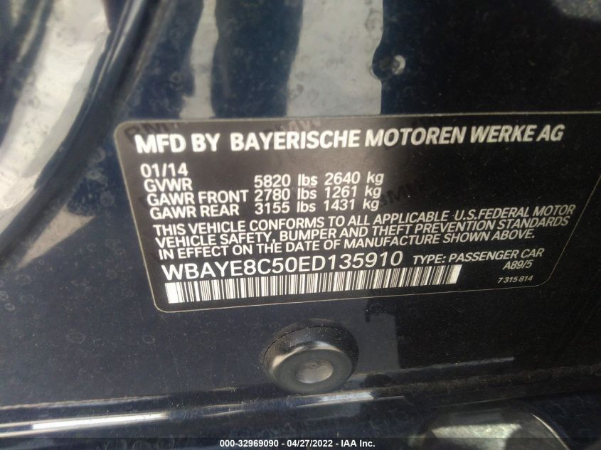 2014 BMW 7 SERIES 750LI WBAYE8C50ED135910