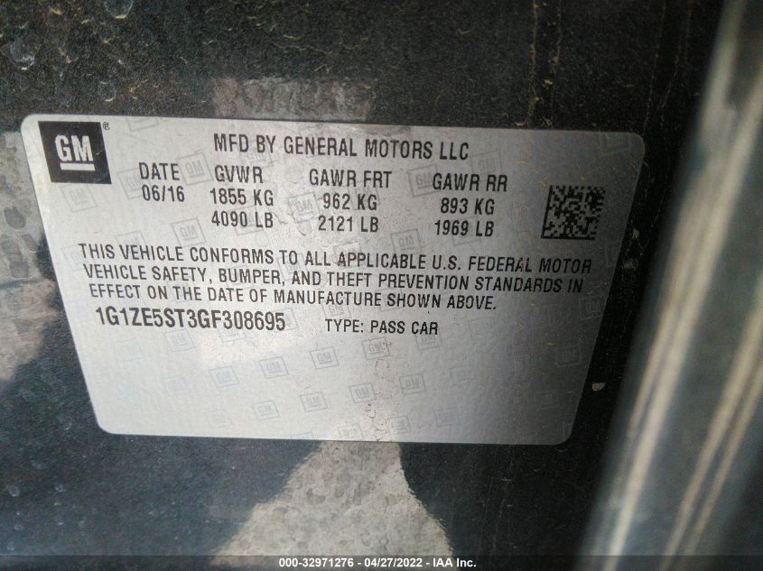 2016 CHEVROLET MALIBU LT 1G1ZE5ST3GF308695