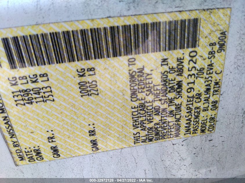 2014 NISSAN MAXIMA S/SV 1N4AA5AP1EC913520