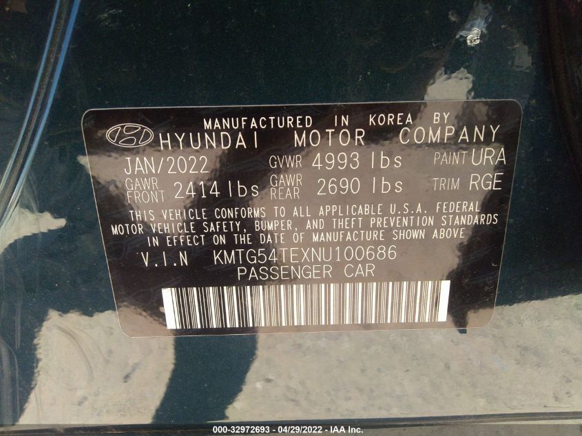 2022 GENESIS G70 3.3T KMTG54TEXNU100686