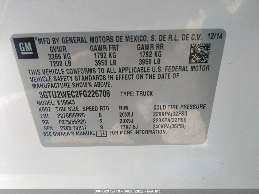 2015 GMC SIERRA 1500 DENALI 3GTU2WEC2FG226708