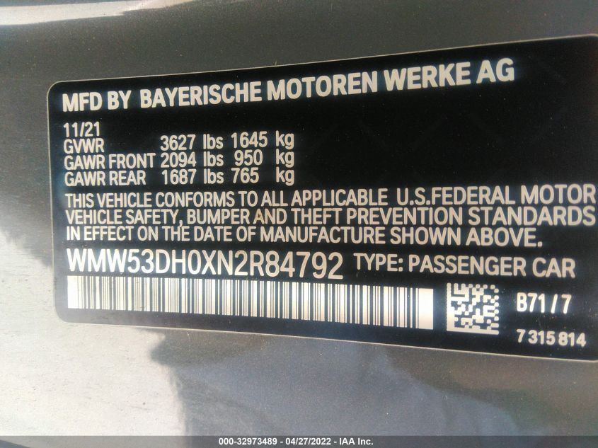 2022 MINI HARDTOP 2 DOOR COOPER S WMW53DH0XN2R84792