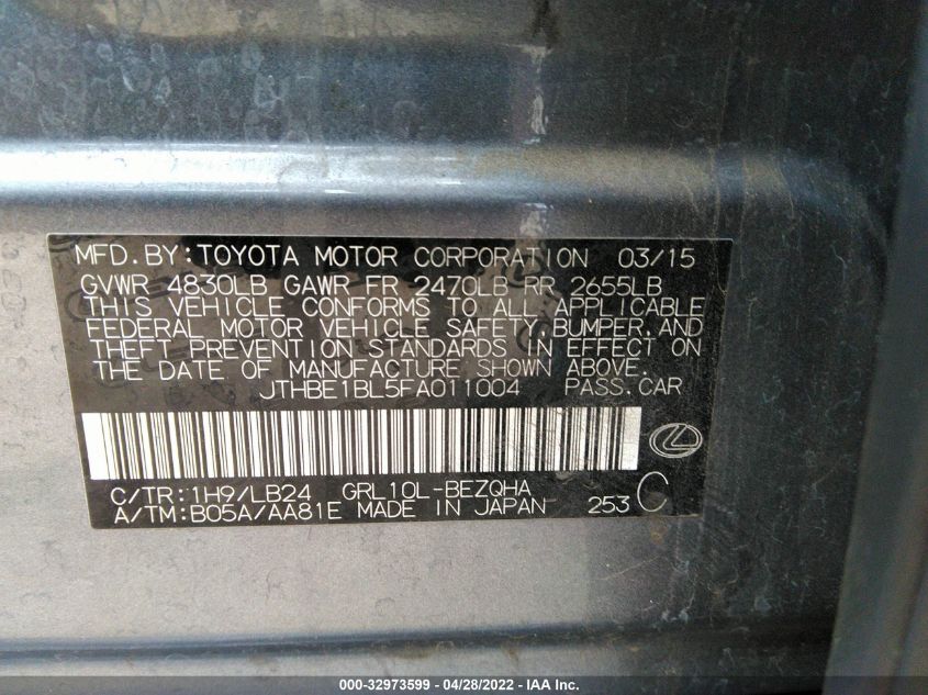 2015 LEXUS GS 350 JTHBE1BL5FA011004