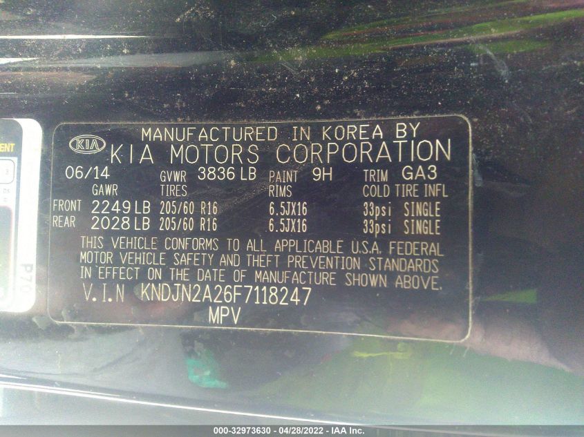 2015 KIA SOUL BASE - KNDJN2A26F7118247