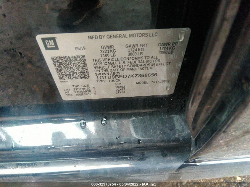 2019 GMC SIERRA 1500 SLE 1GTU9BED7KZ368656