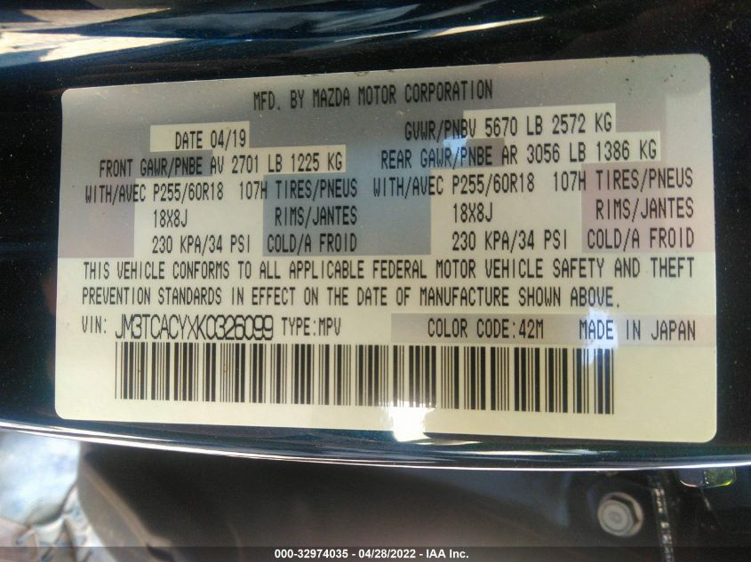 2019 MAZDA CX-9 TOURING JM3TCACYXK0326099