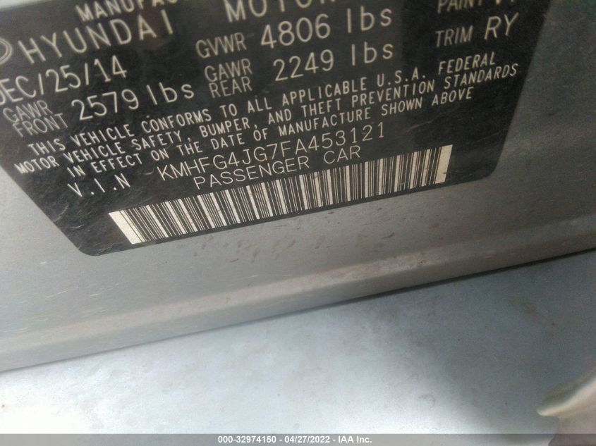2015 HYUNDAI AZERA KMHFG4JG7FA453121