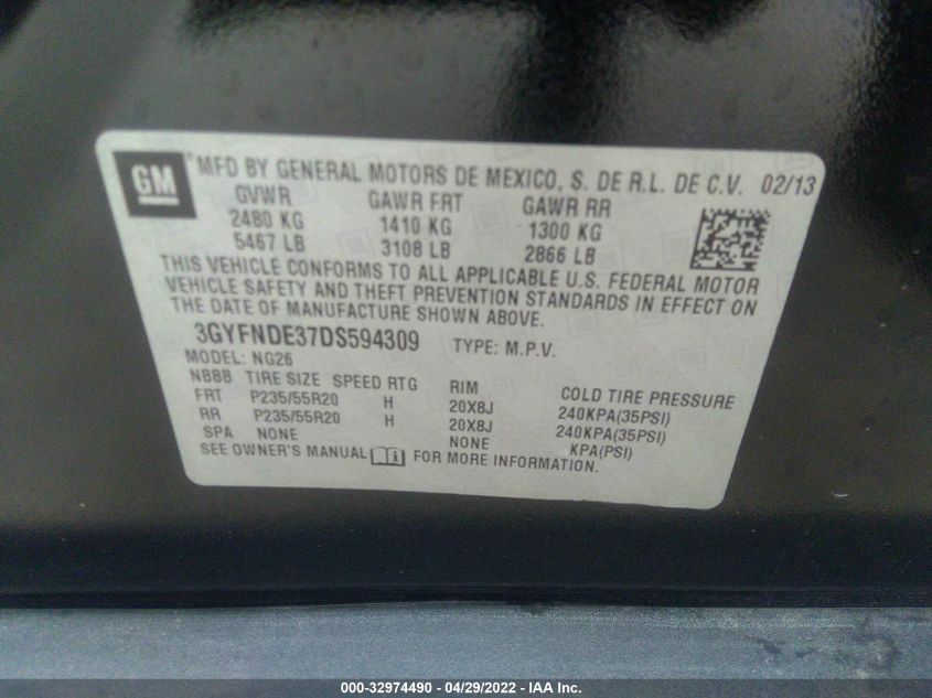 2013 CADILLAC SRX PERFORMANCE COLLECTION 3GYFNDE37DS594309