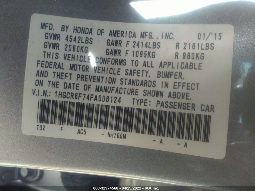 2015 HONDA ACCORD HYBRID TOURING 1HGCR6F74FA006124