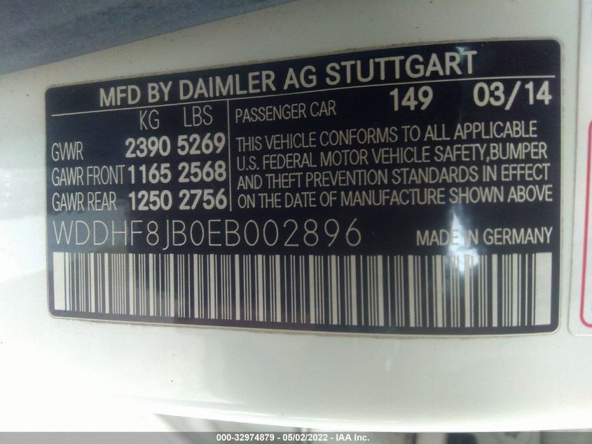 2014 MERCEDES-BENZ E-CLASS E 350 WDDHF8JB0EB002896