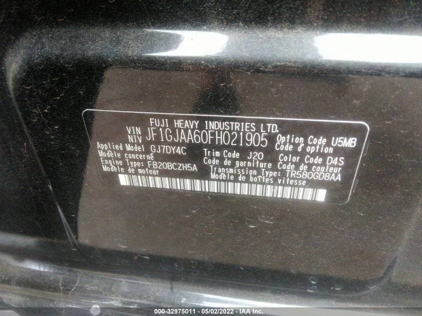 2015 SUBARU IMPREZA SEDAN JF1GJAA60FH021905