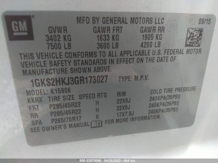 2016 GMC YUKON XL DENALI 1GKS2HKJ3GR173027