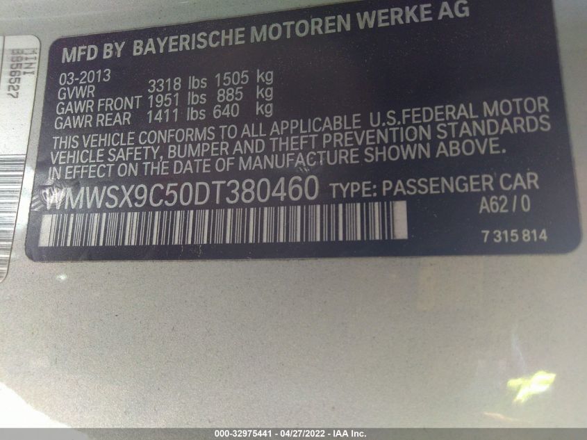 2013 MINI COOPER COUPE JOHN COOPER WORKS WMWSX9C50DT380460