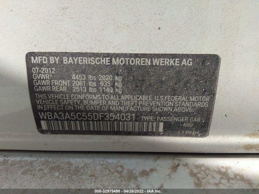 2013 BMW 3 SERIES 328I WBA3A5C55DF354031