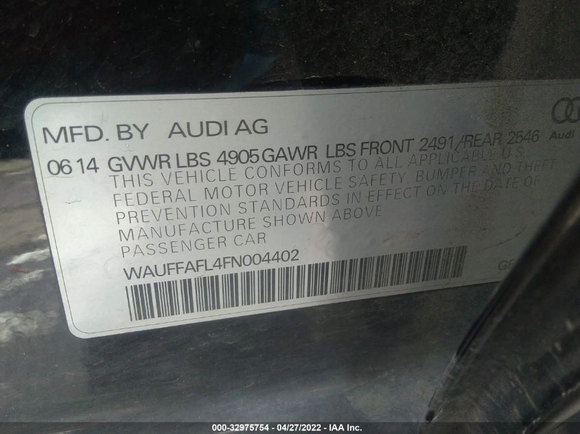 2015 AUDI A4 PREMIUM PLUS WAUFFAFL4FN004402