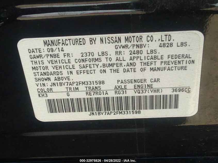 2015 INFINITI Q50 PREMIUM JN1BV7AP2FM331598