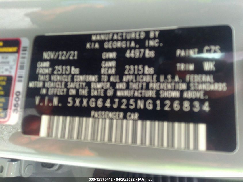 2022 KIA K5 GT-LINE 5XXG64J25NG126834