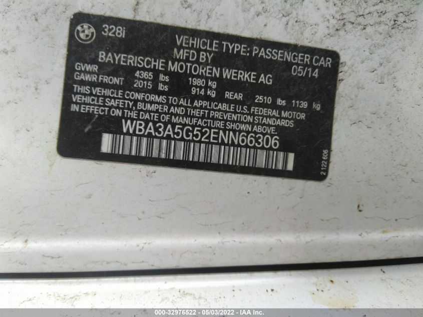 2014 BMW 3 SERIES 328I WBA3A5G52ENN66306