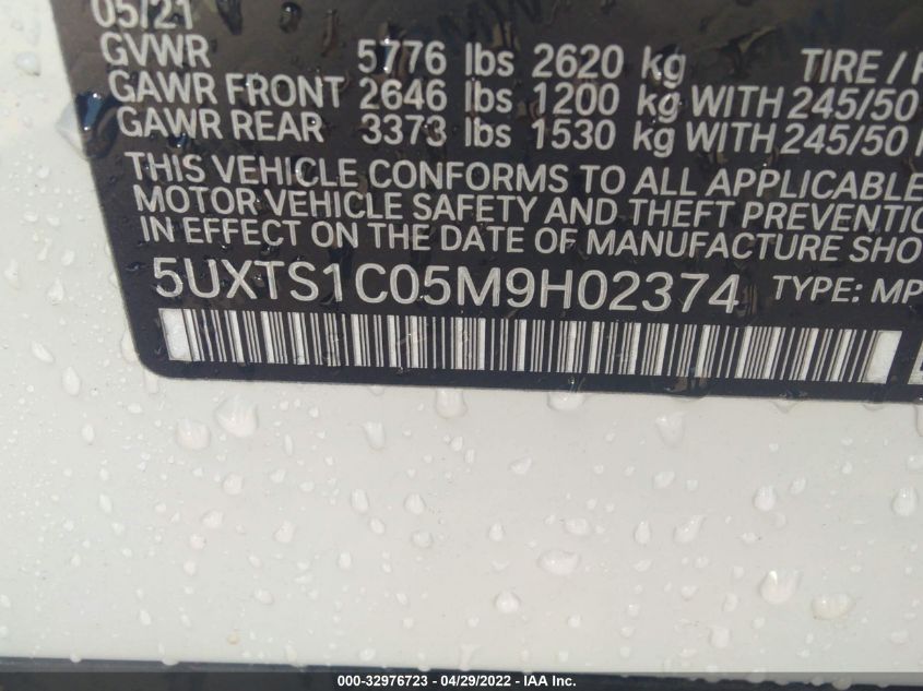 2021 BMW X3 XDRIVE30E 5UXTS1C05M9H02374