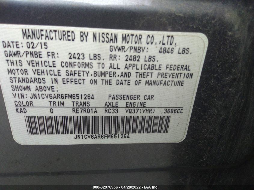 2015 INFINITI Q40 JN1CV6AR6FM651264