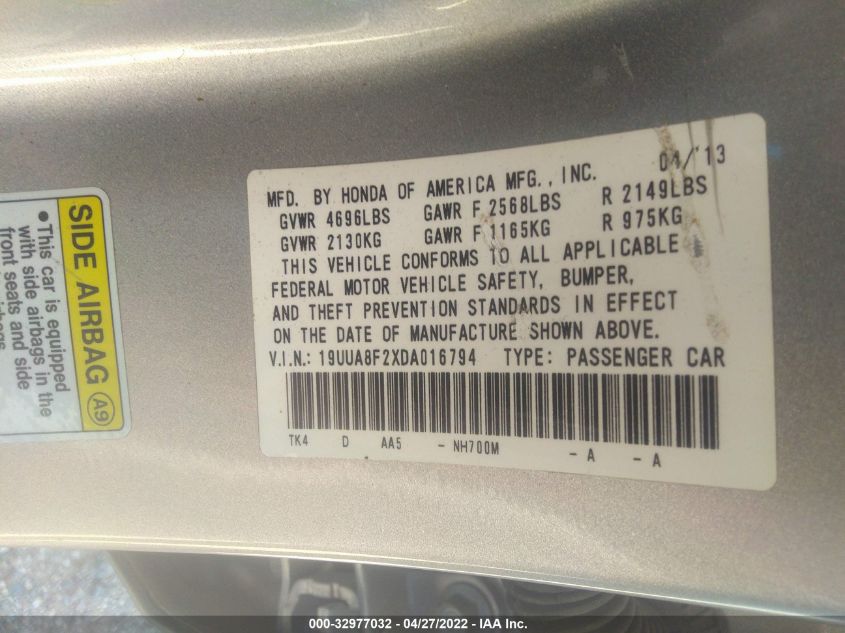 2013 ACURA TL 19UUA8F2XDA016794