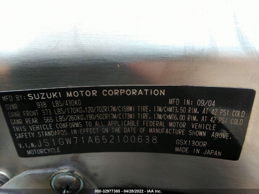 2005 SUZUKI GSX1300 RK5 JS1GW71A652100638