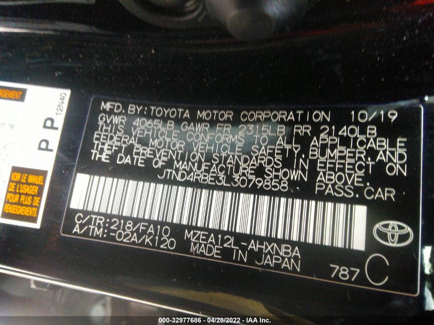 2020 TOYOTA COROLLA HATCHBACK SE/XSE/NIGHTSHADE JTND4RBE3L3079858