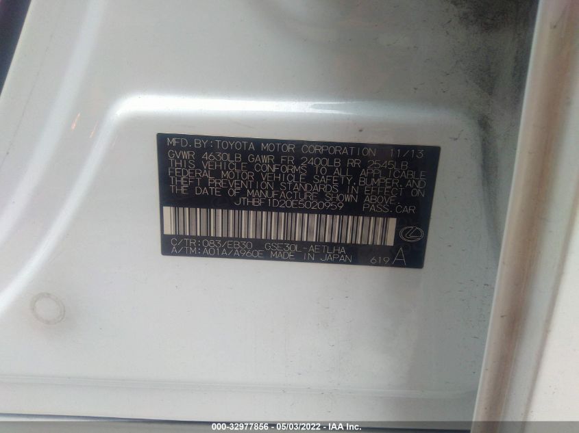 2014 LEXUS IS 250 JTHBF1D20E5020959