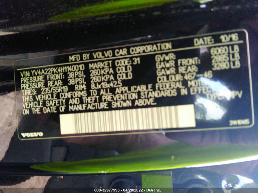 2017 VOLVO XC90 MOMENTUM YV4A22PK4H1140010