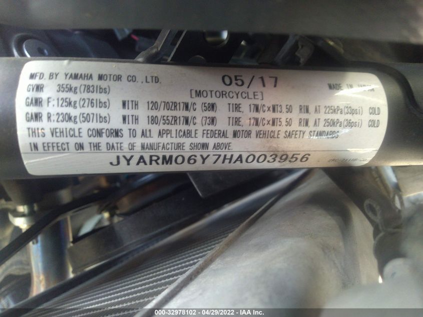 2017 YAMAHA FZ07 C JYARM06Y7HA003956