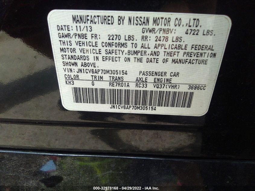 2013 INFINITI G37 SEDAN JOURNEY JN1CV6AP7DM305154