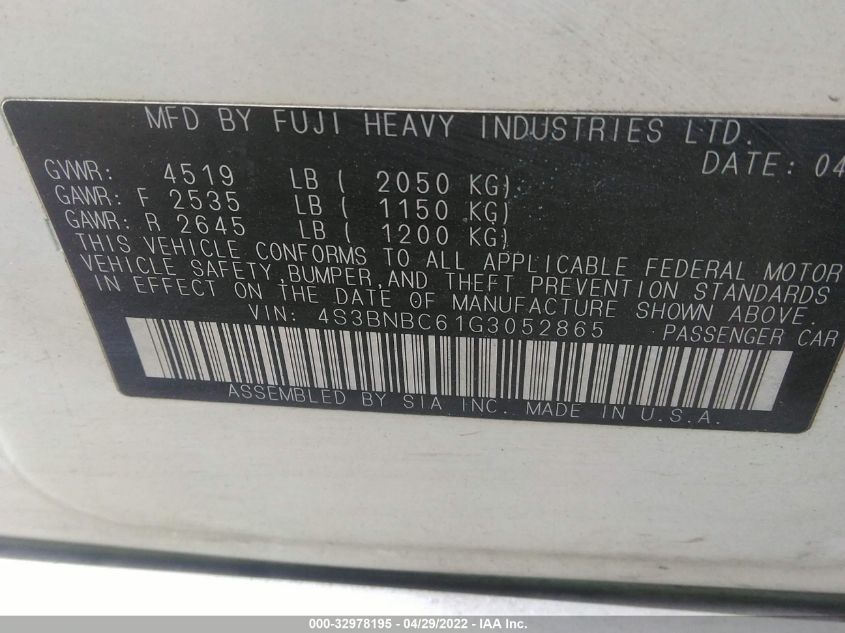 2016 SUBARU LEGACY 2.5I PREMIUM 4S3BNBC61G3052865