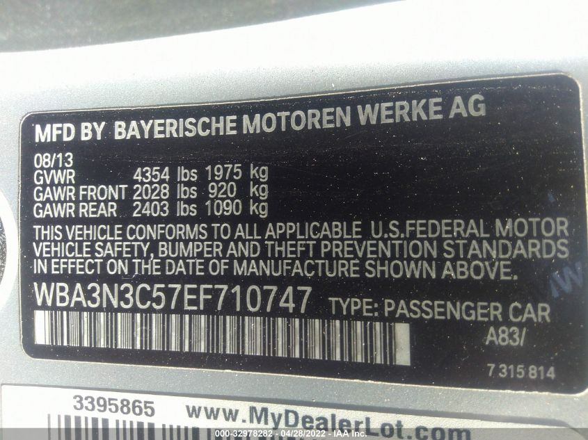 2014 BMW 4 SERIES 428I WBA3N3C57EF710747