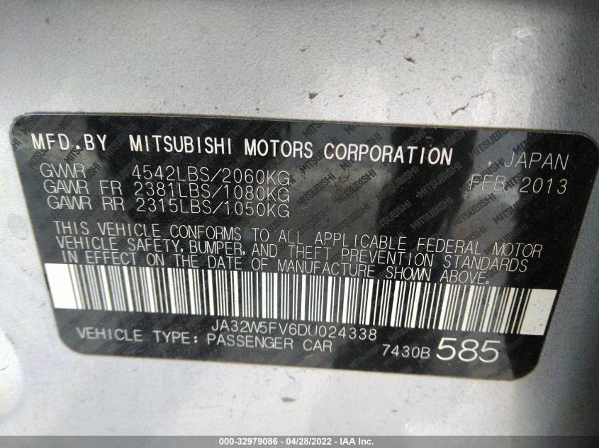 2013 MITSUBISHI LANCER EVOLUTION MR JA32W5FV6DU024338