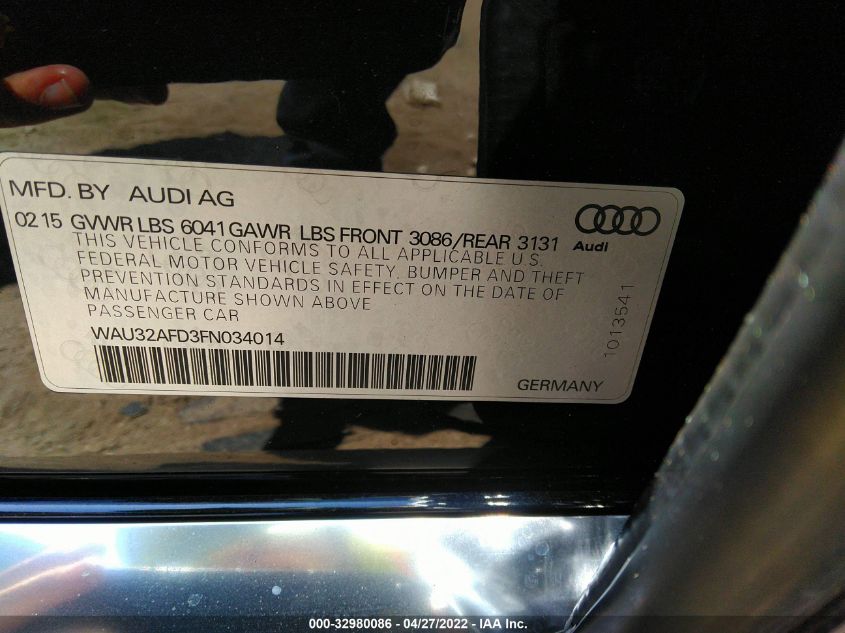 2015 AUDI A8 L 4.0T WAU32AFD3FN034014