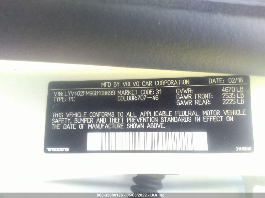 2016 VOLVO S60 INSCRIPTION T5 DRIVE-E PLATINUM LYV402FM9GB108699