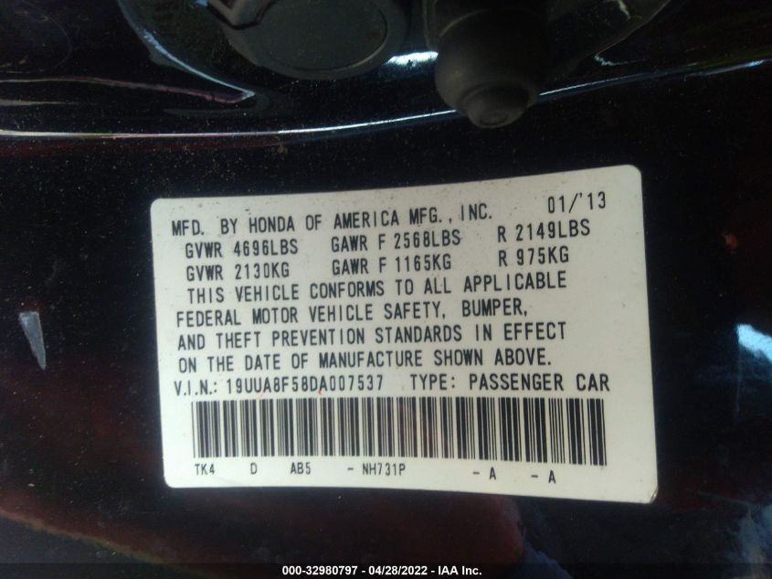 2013 ACURA TL TECH 19UUA8F58DA007537