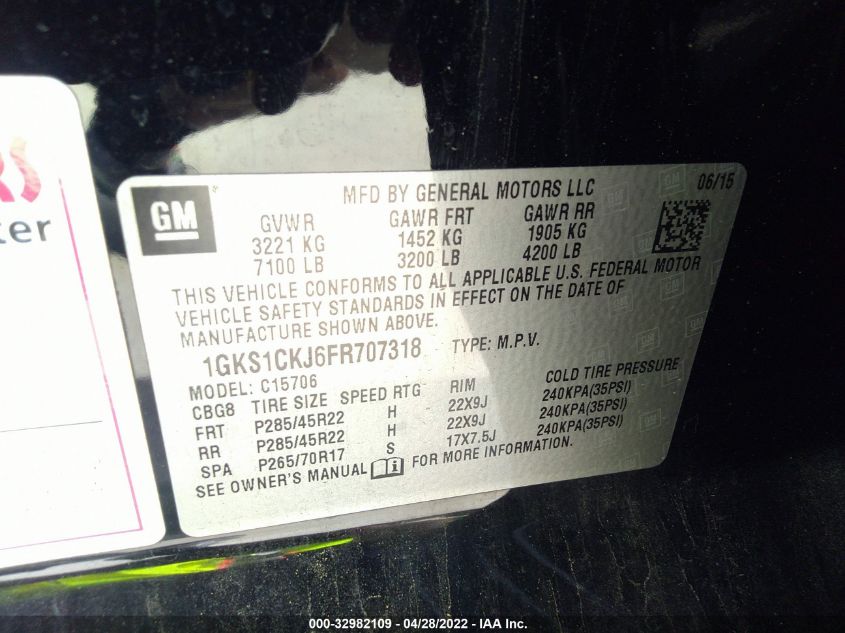 2015 GMC YUKON DENALI 1GKS1CKJ6FR707318