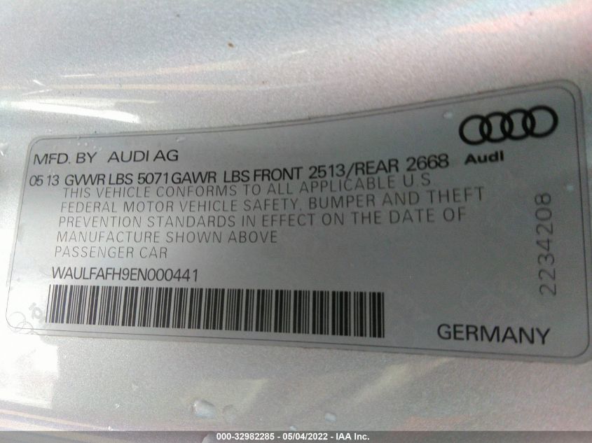 2014 AUDI A5 PREMIUM PLUS WAULFAFH9EN000441