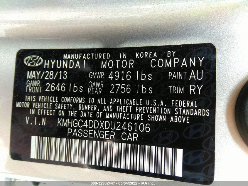 2013 HYUNDAI GENESIS 3.8L KMHGC4DDXDU246106